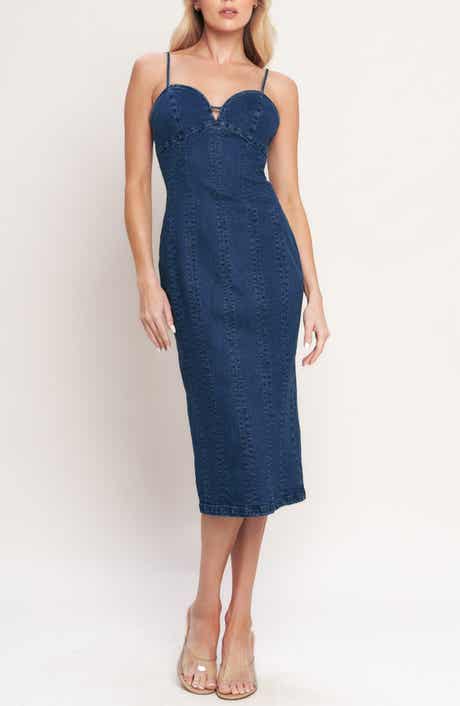 FLYING TOMATO Sweetheart Neck Denim Midi Dress