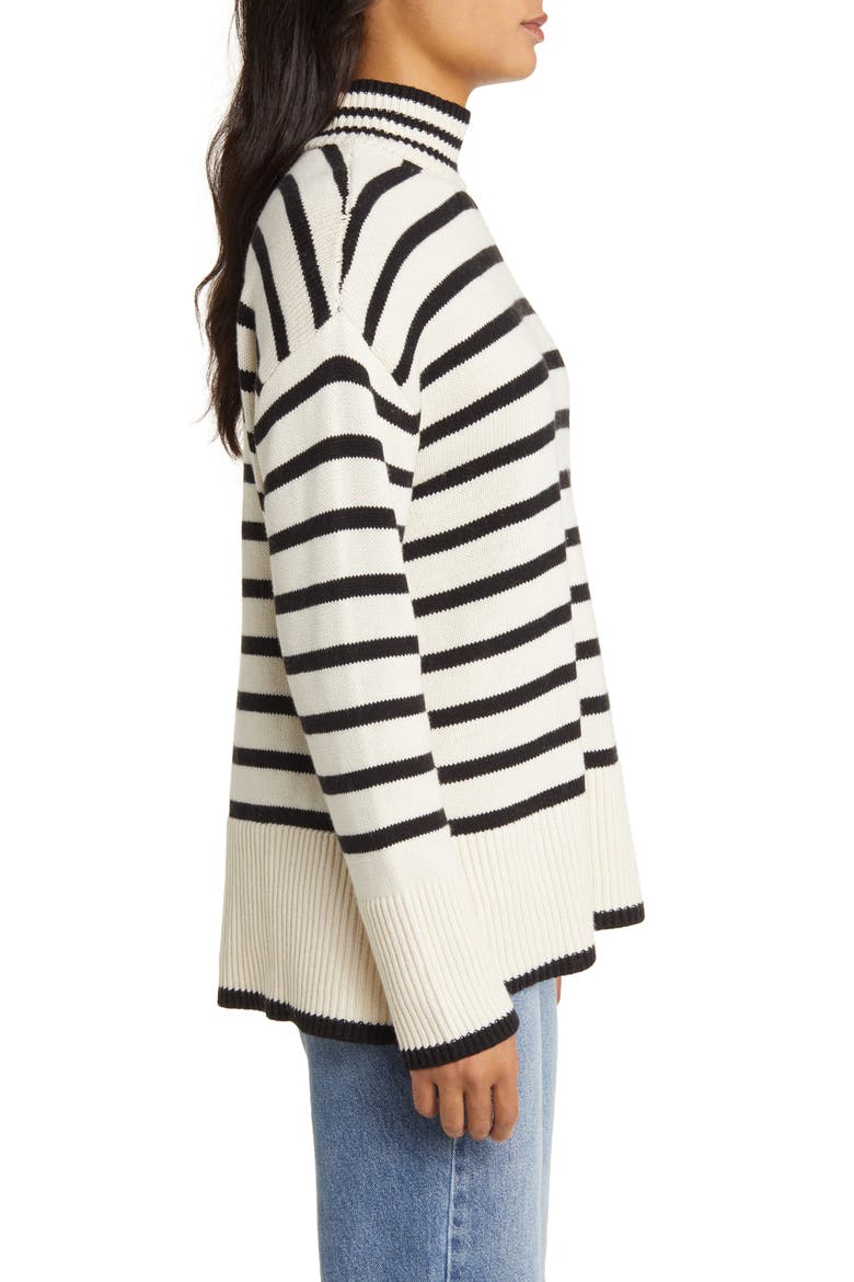 Stripe Oversize Mock Neck Sweater, Alternate, color, WHITECAP GREY BLACK