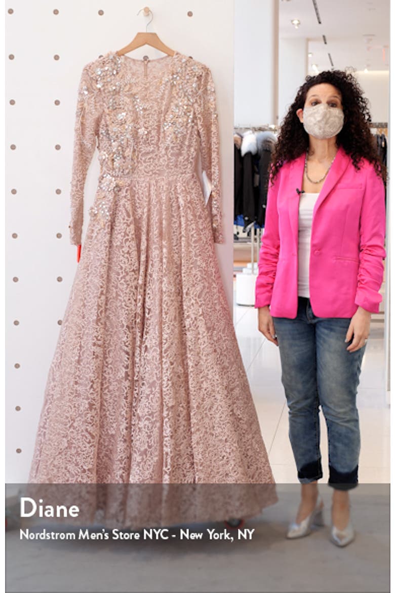 Embellished Illusion Long Sleeve A Line Gown video