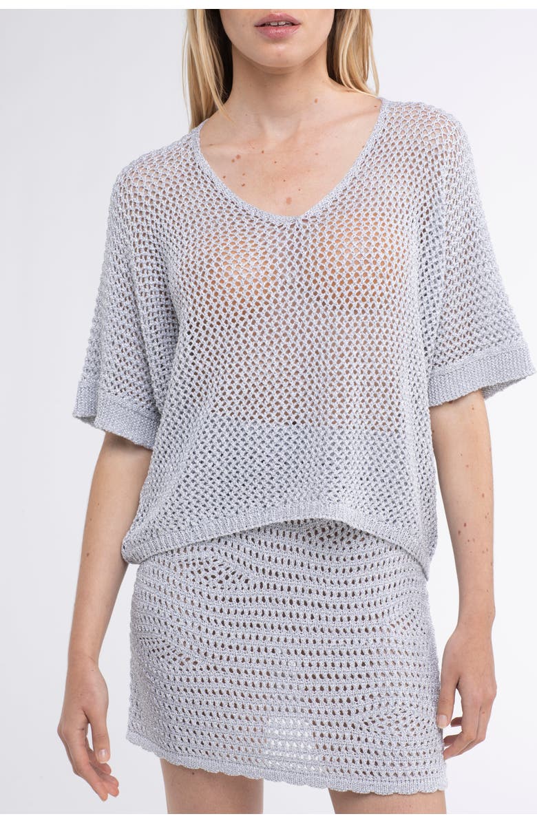 Sunday St. Tropez Livia Crochet Cover-Up Mini Skirt, Alternate, color, Silver