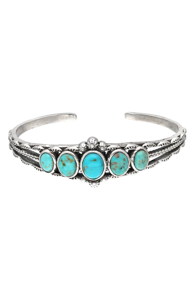 YS GEMS Sterling Silver Bezel Set Turquoise Cuff Bracelet, Main, color, Blue