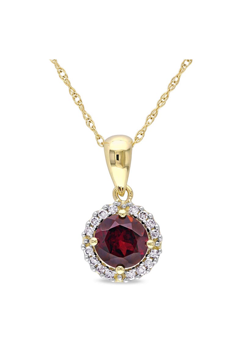 Gemstone & Diamond Halo Necklace 10K, Main, color, Garnet