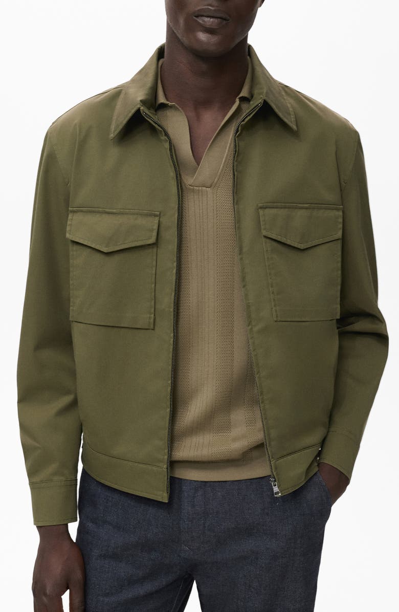 MANGO Cotton Blend Twill Zip Jacket, Main, color,