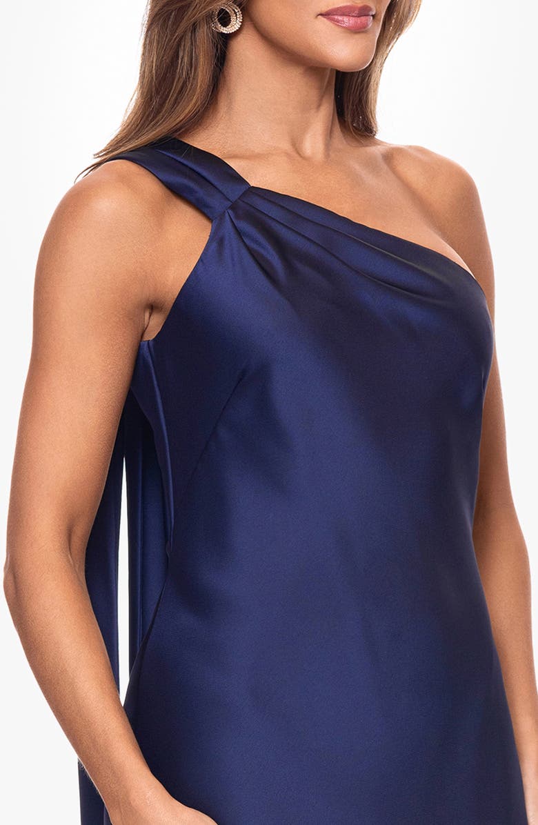Xscape Evenings One-Shoulder Satin Gown, Alternate, color, Navy