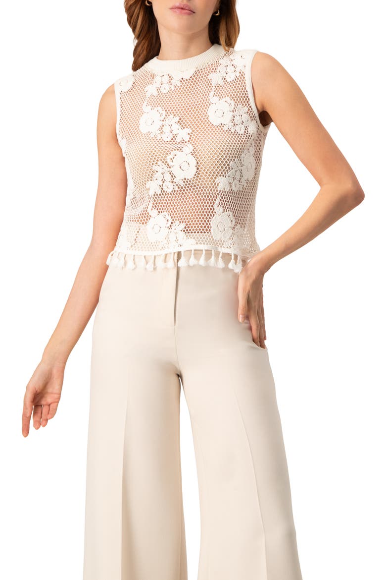 Sleeveless Knitted Fringe Top, Main, color, Ivory