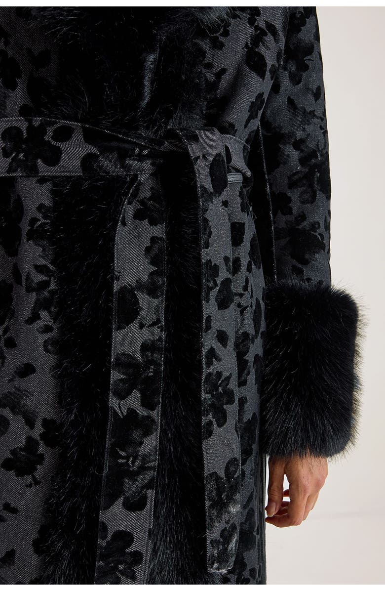 NASTY GAL Faux Fur Floral Jacquard Coat, Alternate, color, Black