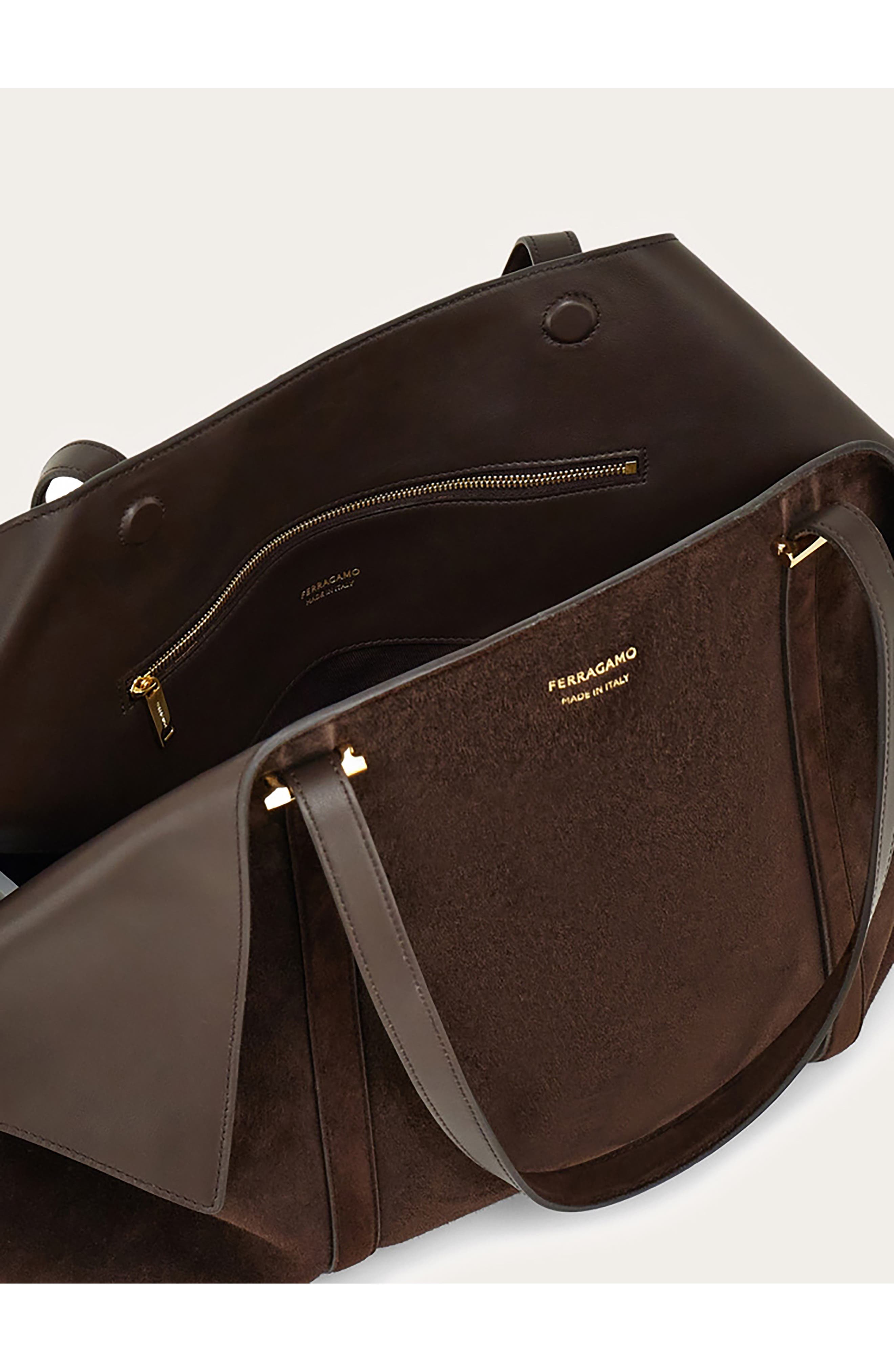 FERRAGAMO Large Folded Suede Tote, Alternate, color, Testa Di Moro