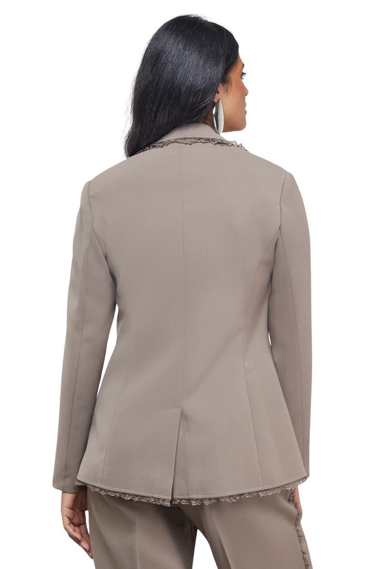 Oversized Lace Frill Trim Blazer, Alternate, color, Mocha