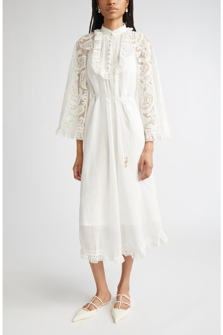 cream lace trim midi dress Selah Lace Trim Midi Dress in Cream