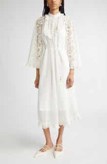 Zimmermann Ascension Lace Trim Tie Waist Midi Dress