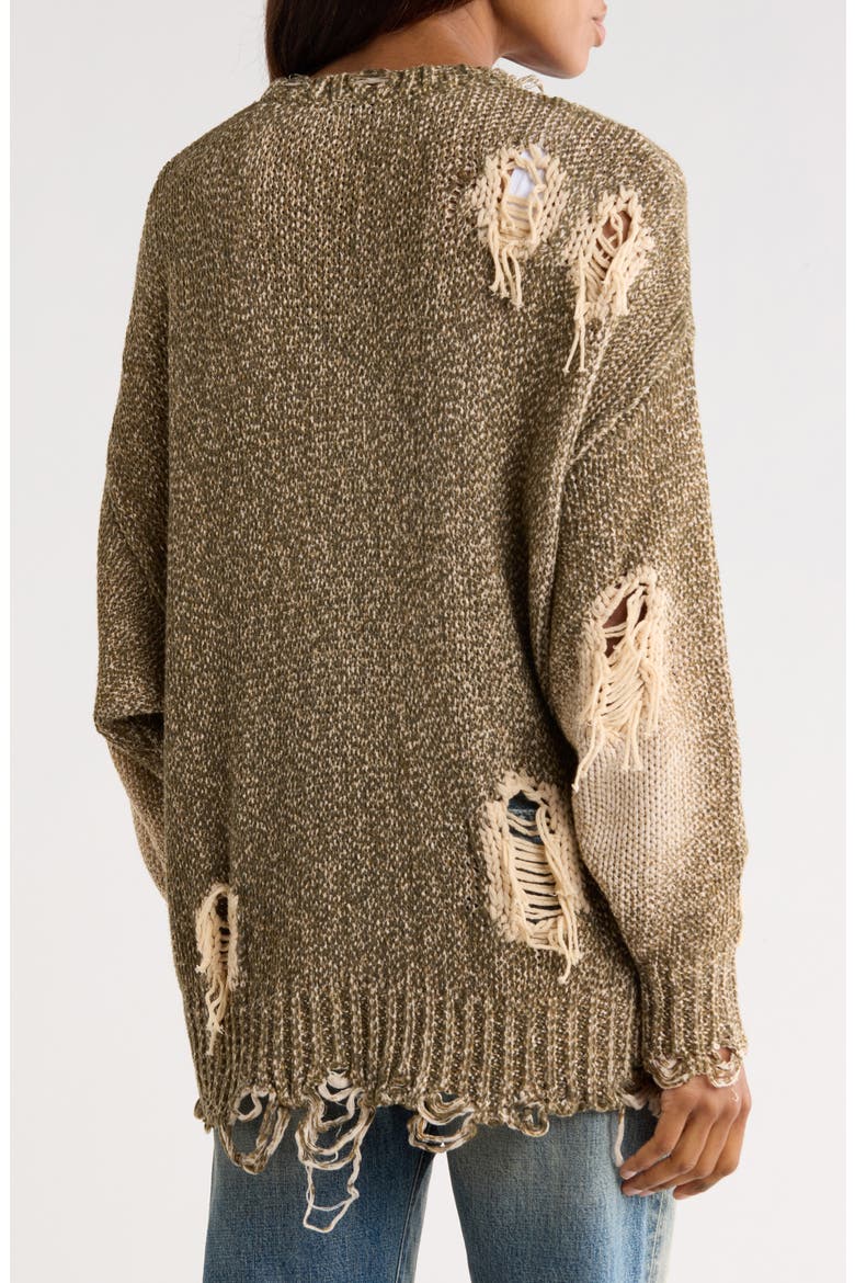 Distressed Oversize Cotton Cardigan, Alternate, color, PRINTED KHAKI TWEED BROWN