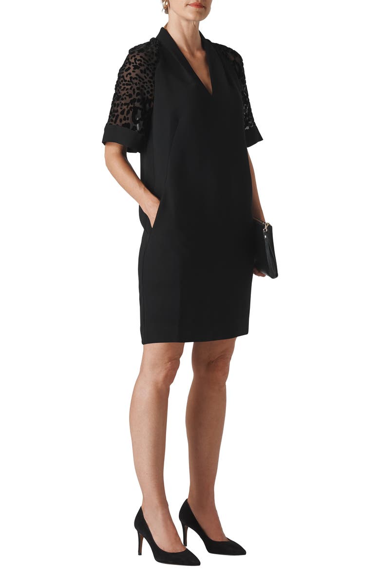 Whistles Lina Animal Print Sleeve V-Neck Shift Dress, Main, color, 