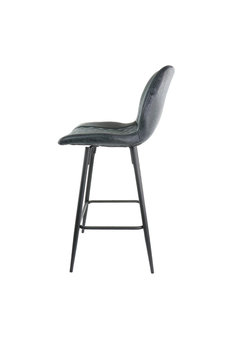 2 Piece Diamond Stitched Faux Leather Bar Chair with Metal Legs, Alternate, color, Black