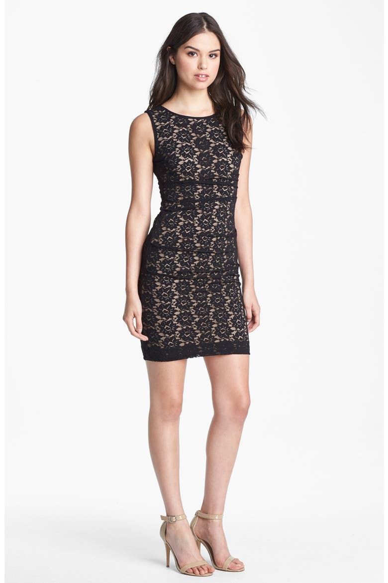 Daisy Lace Cocktail Dress, Main, color, BLACK/ NUDE