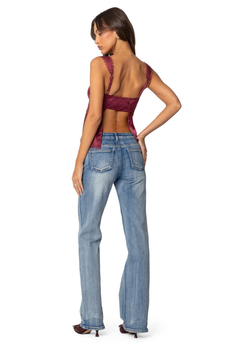 EDIKTED Loryn Lace Satin Top, Alternate, color, Burgundy