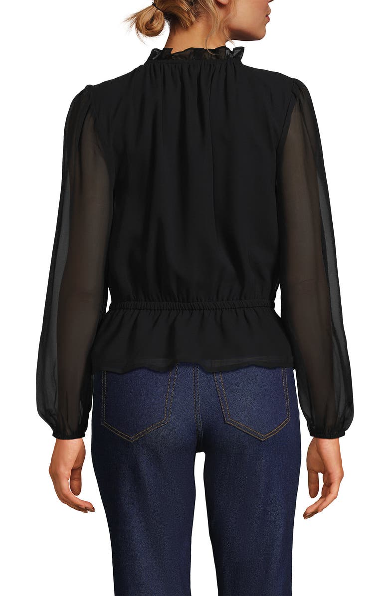 Lands' End Chiffon Peplum Top, Alternate, color, Black