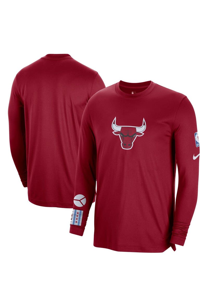 Men's Nike Red Chicago Bulls 2022/23 City Edition Pregame Warmup Long Sleeve Shooting Shirt, Main, color, Red