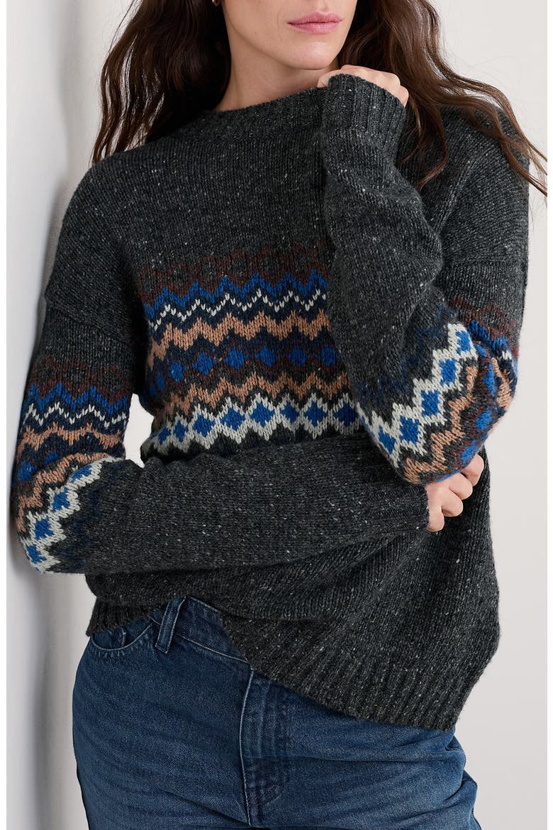 Golden Light Fair Isle Merino Wool Blend Crewneck Sweater, Main, color, KNIT SONATA COAL JETTY MIX