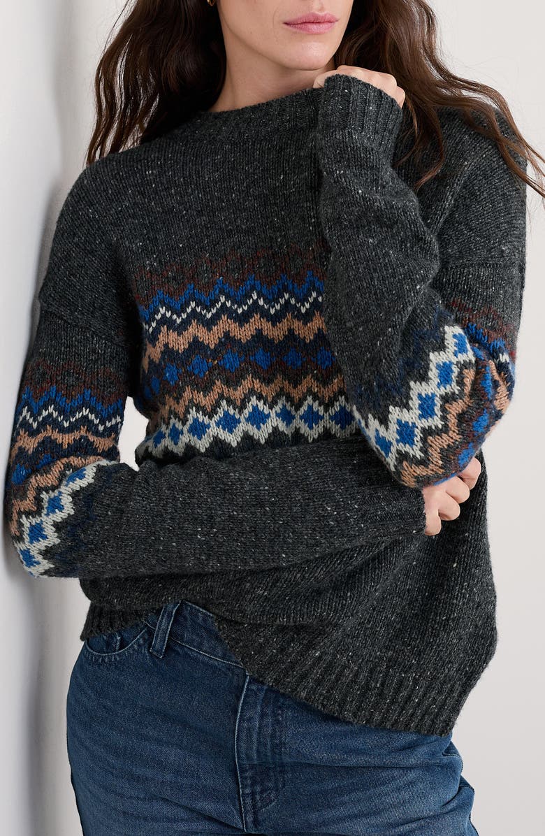 Seasalt Cornwall Golden Light Fair Isle Merino Wool Blend Crewneck Sweater, Main, color, Knit Sonata Coal Jetty Mix