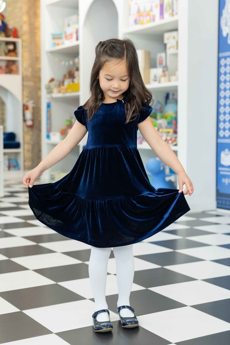 Stretch Velvet Dress with Tulip Sleeves, Alternate, color, Blue Velvet