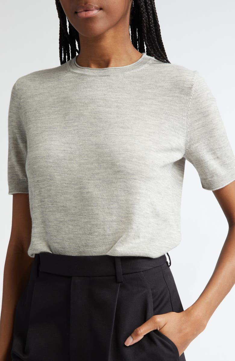 Lafayette 148 New York Short Sleeve Cashmere Crewneck Sweater, Alternate, color, Grey Heather
