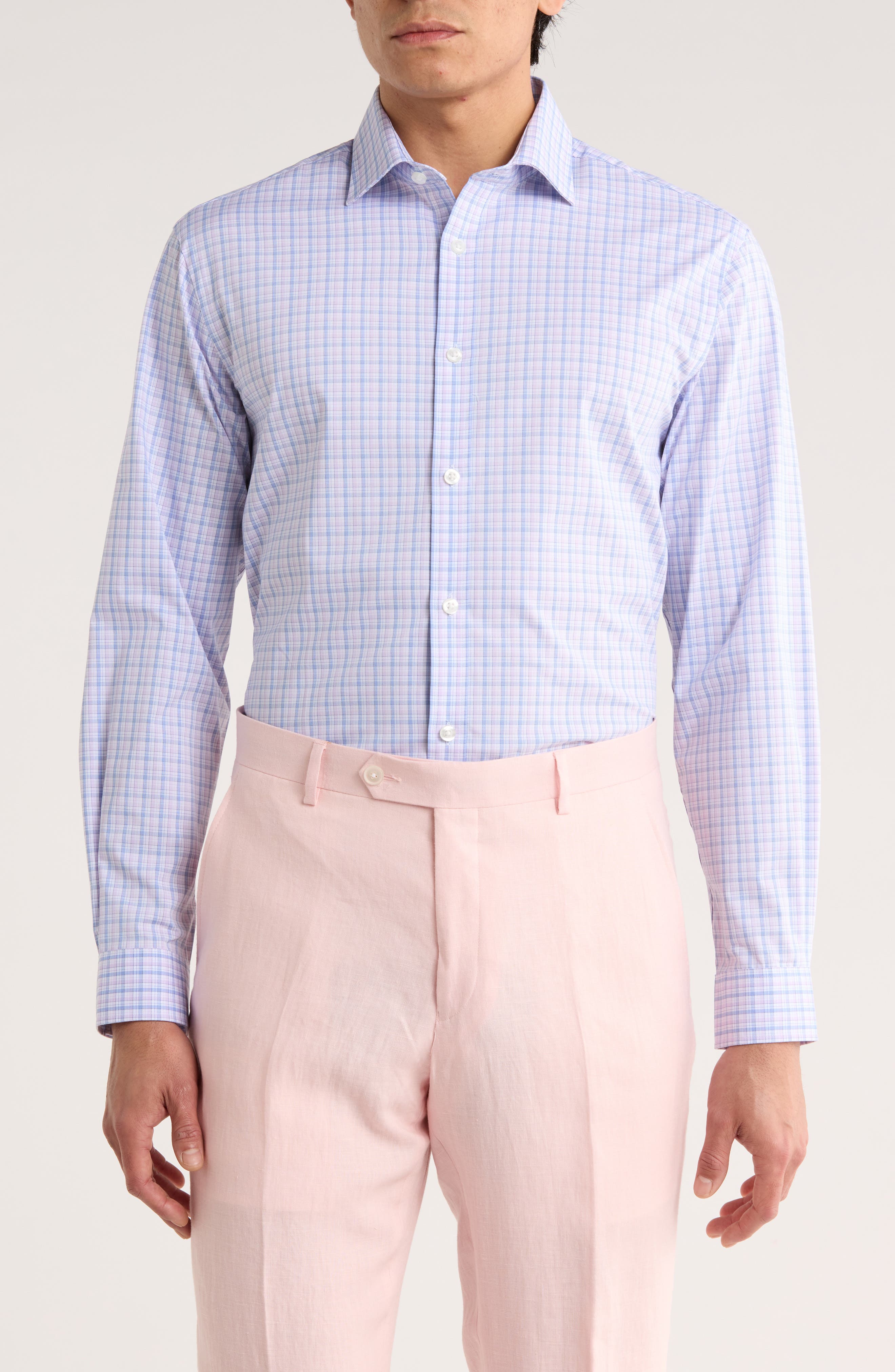 Michael Kors Plaid Slim Fit Quick Wicking Stretch Dress Shirt