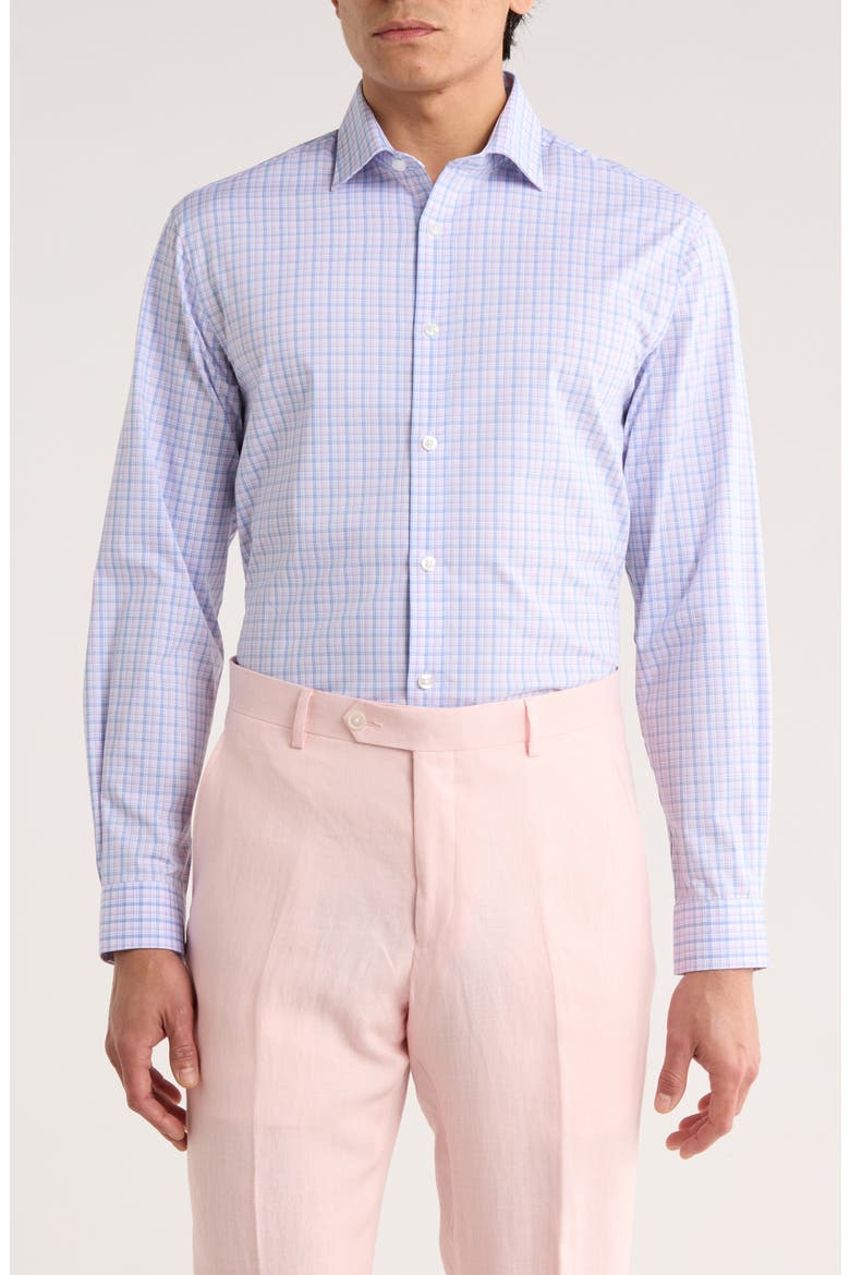 Plaid Slim Fit Quick Wicking Stretch Dress Shirt, Main, color, IRIS