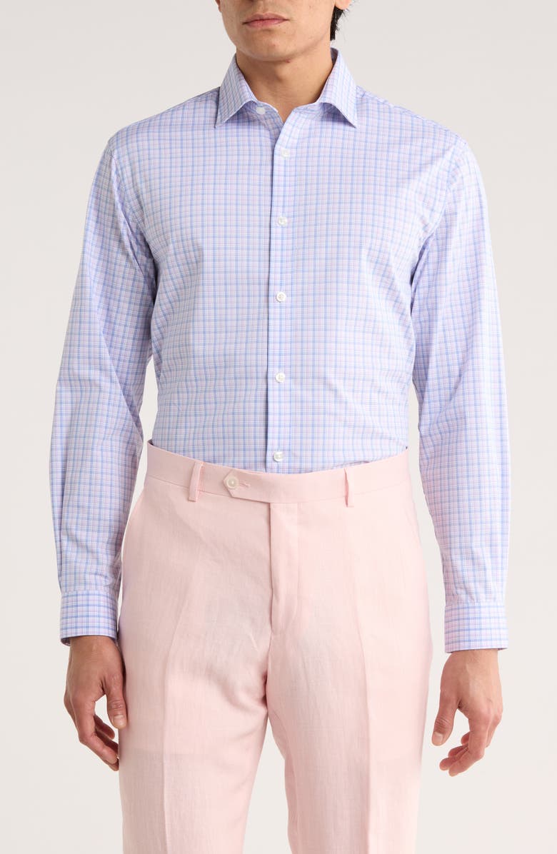 Michael Kors Plaid Slim Fit Quick Wicking Stretch Dress Shirt, Main, color, Iris