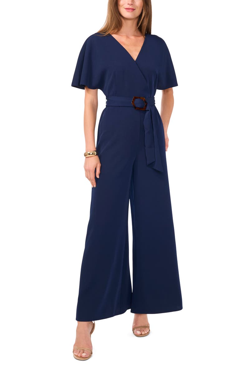 Vince Camuto Open Back Wide Leg Belted Jumpsuit, Alternate, color, Classic Navy