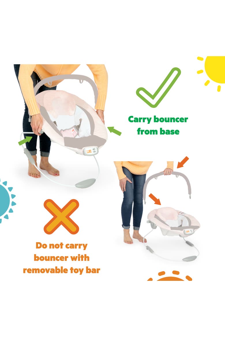 Playful Pinwheels Vibrating Baby Bouncer Seat with Toy Bar, Alternate, color, Khaki