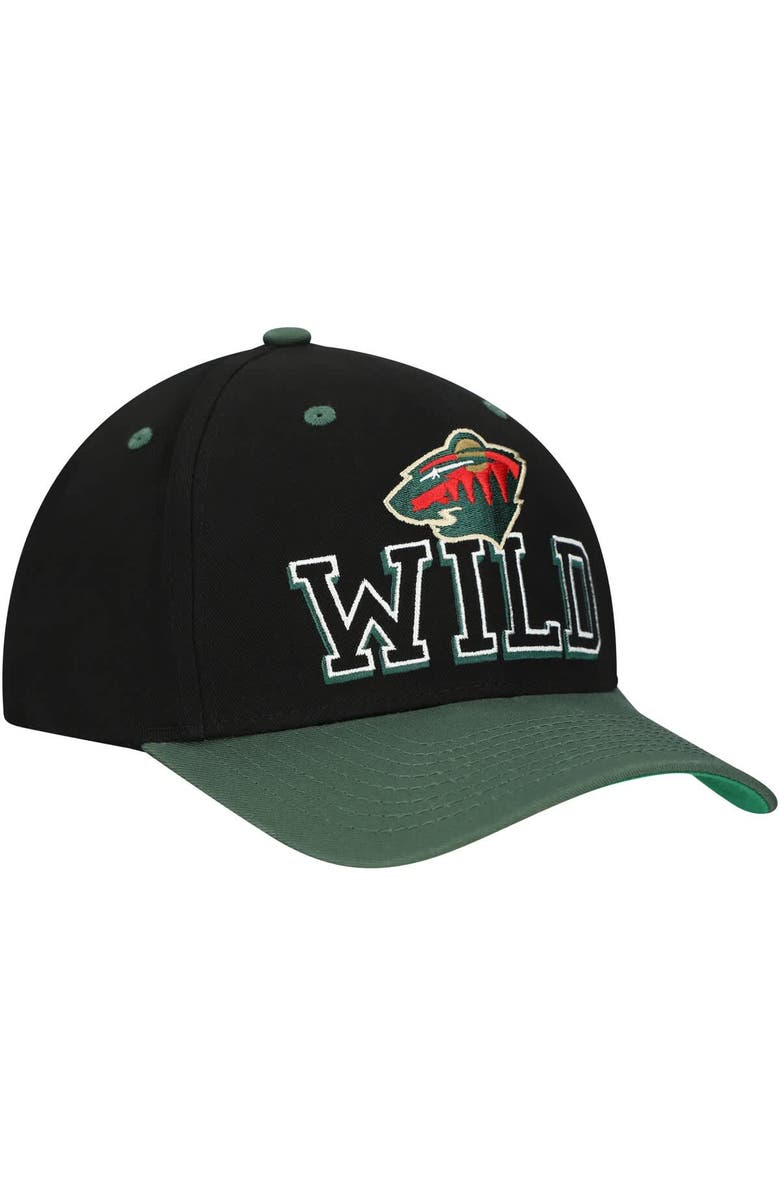 Mitchell & Ness Men's Mitchell & Ness Black/Green Minnesota Wild Backside Script 2-Tone Pro Crown Adjustable Hat, Alternate, color, Black