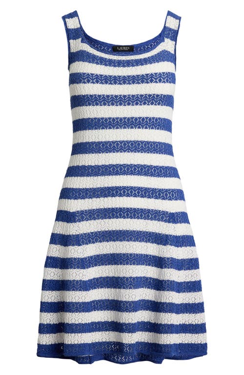 Ralph Lauren Striped Pointelle-knit Sweater Dress In Blue