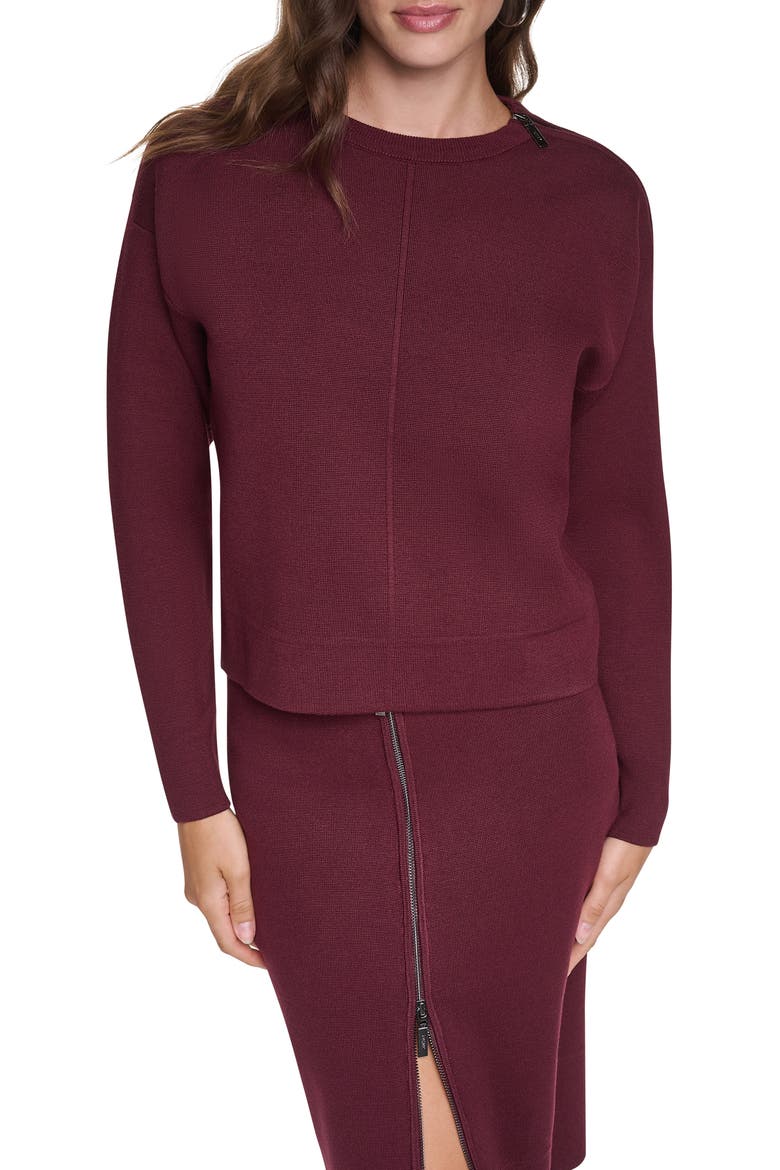 Zip Shoulder Crewneck Sweater, Main, color, CABERNET