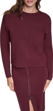 DKNY Zip Shoulder Crewneck Sweater