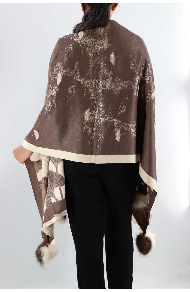 La Fiorentina Shell Print Wrap with Faux Poms, Alternate, color, Brown/Ivory
