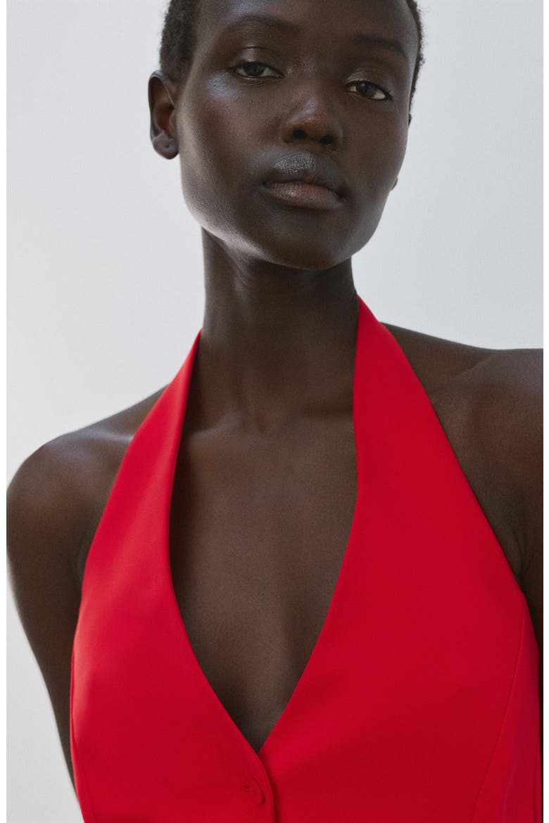 Pleated Halter Peplum Top, Alternate, color, RED