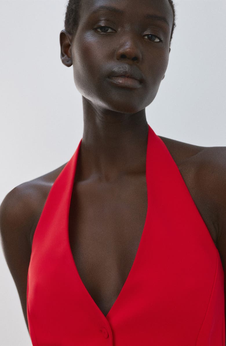 MANGO Pleated Halter Peplum Top, Alternate, color, Red