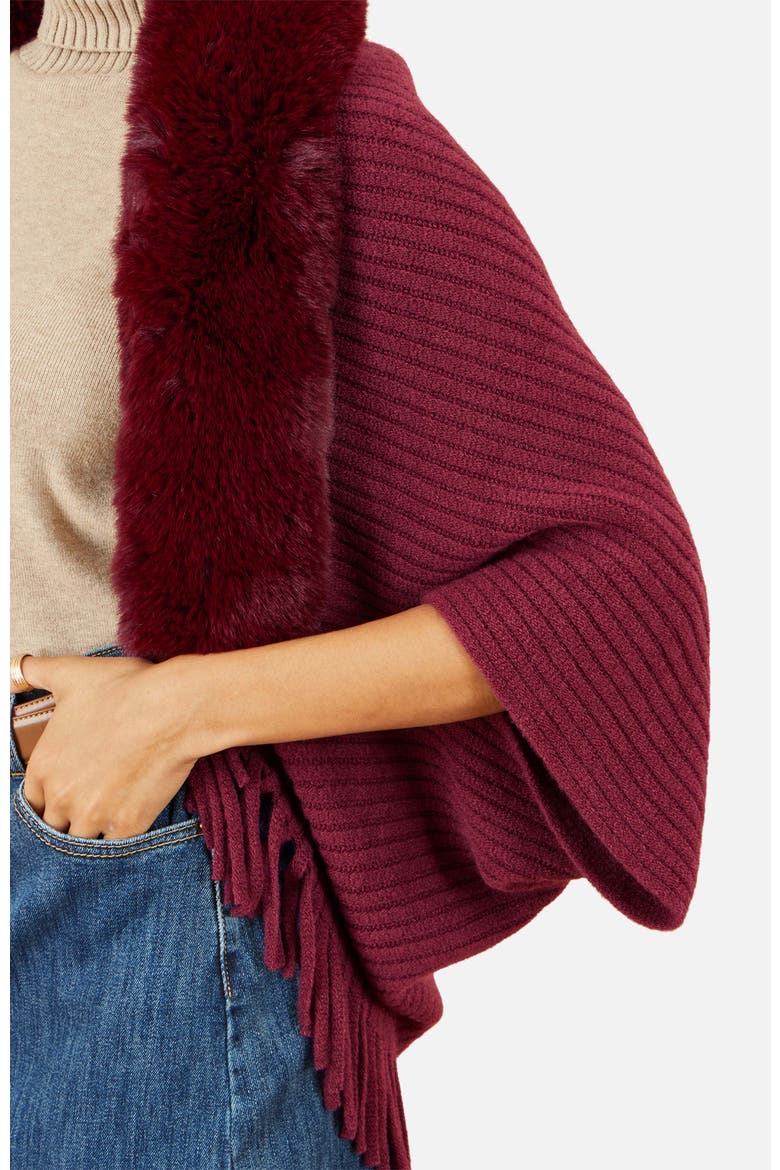 Faux Fur Collar Tassel Hem Shrug, Alternate, color, Burgundy
