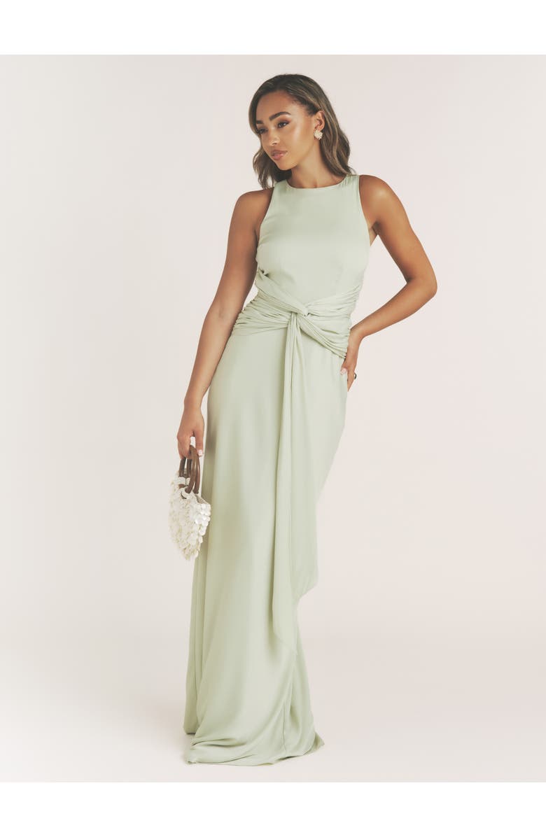 Six Stories Abigail Halter Neck Knot Detail Dress, Main, color, Sage