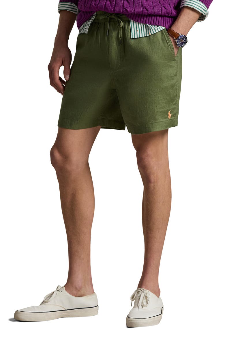 Polo Prepster 6-Inch Drawstring Linen Shorts, Main, color, GARDEN TRAIL