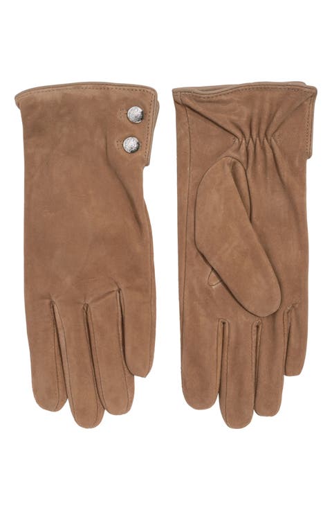 Crest Button Suede Gloves
