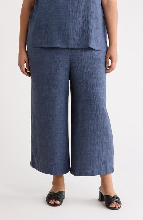 Textured Wide Leg Crop Pants (Plus)