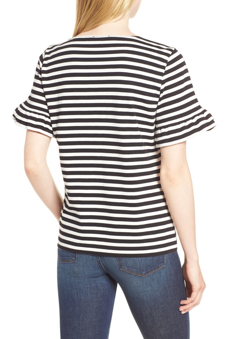 Ruffle Sleeve Tee, Alternate, color, BLACK WHITE