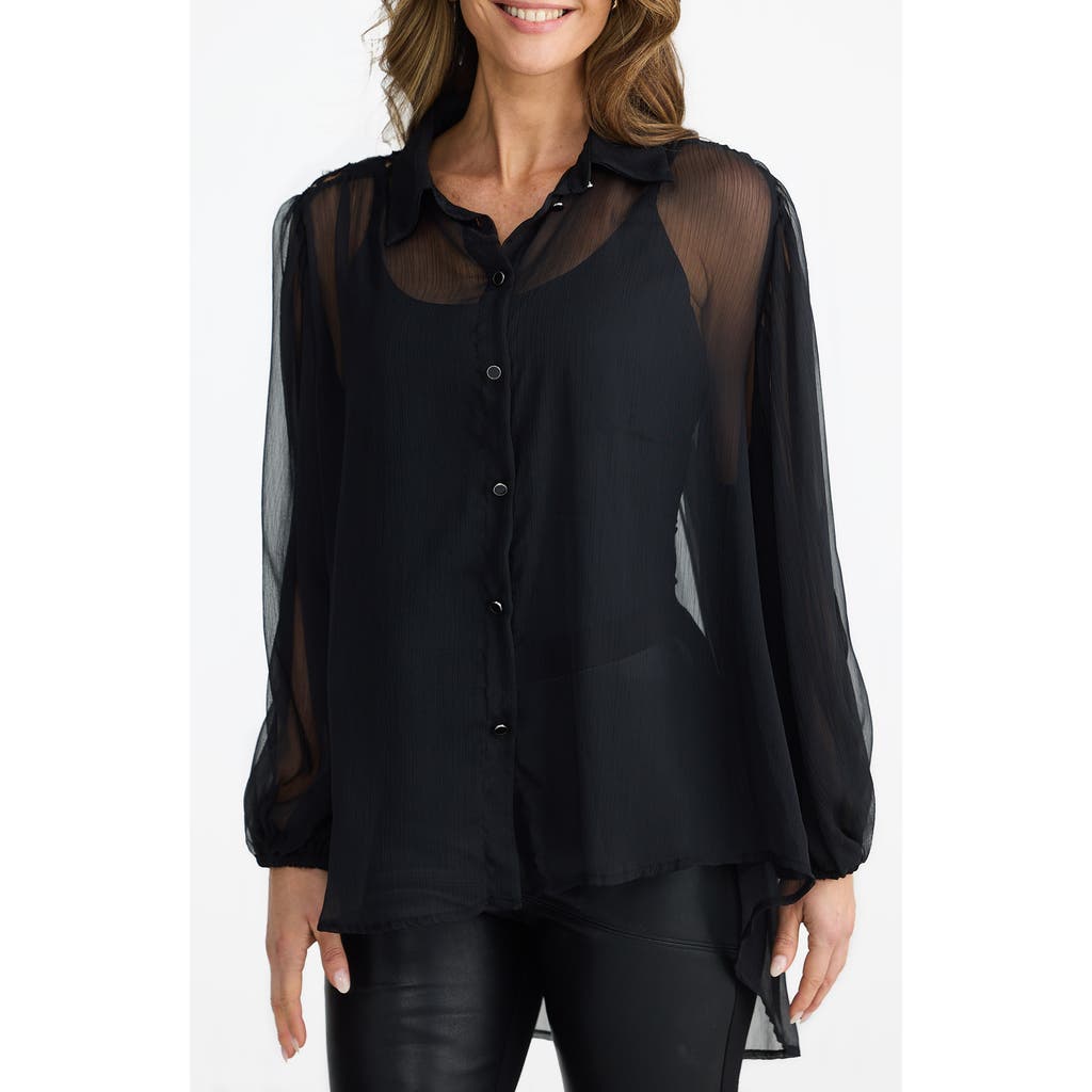 Brave + True Brave+true Eden Lattice Back Chiffon Shirt In Black