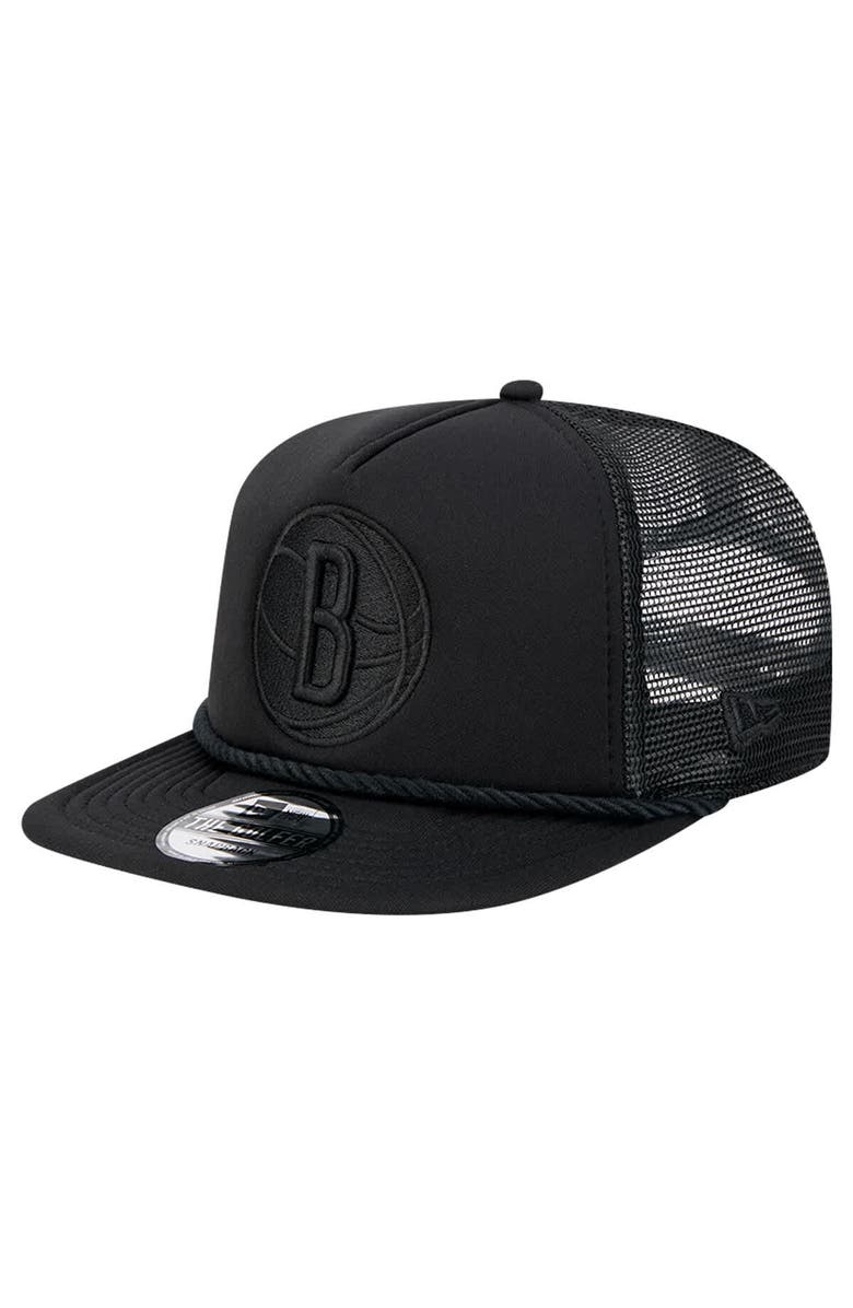 New Era Men's New Era Black Brooklyn Nets Tone Foam Meshback Golfer Snapback Hat, Main, color, Black