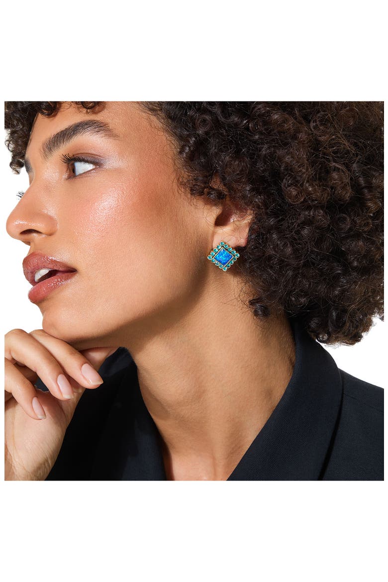 Crystal Square Stud Earrings, Alternate, color, BLUE
