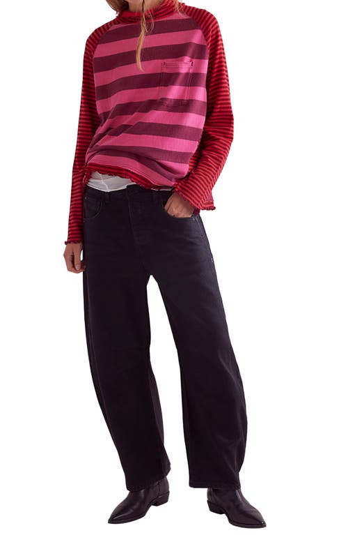 Free People Punk Playful Stripe Long Sleeve T-shirt In Pink