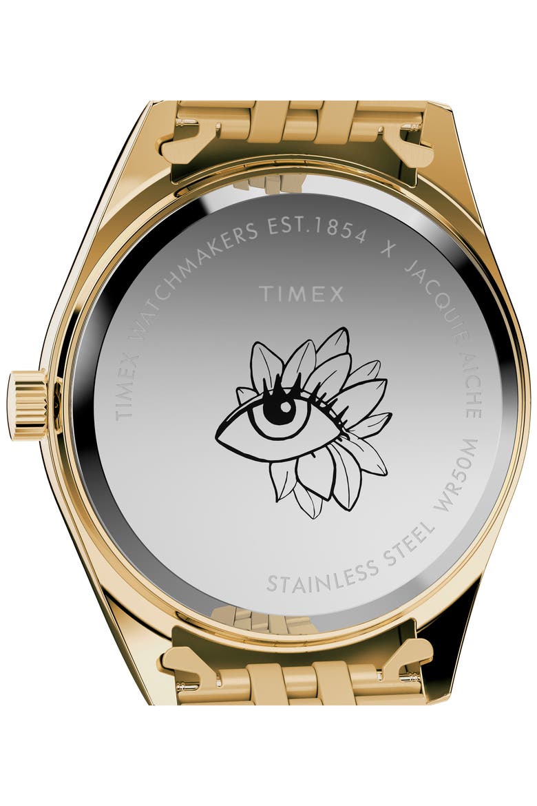 x Jacquie Aiche Legacy Malachite Flower Bracelet Watch, 36mm, Alternate, color, GOLD/ GREEN
