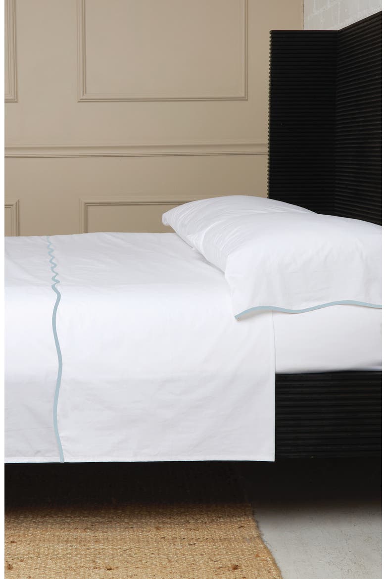 Skylar Cotton Percale Sheet Set, Alternate, color, WHITE/ FRENCH BLUE