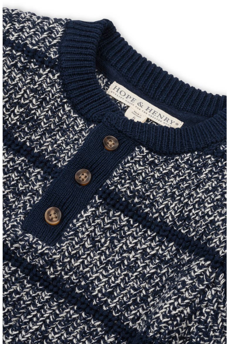 Kids' Organic Sweater Henley with Elbow Patches, Alternate, color, Navy Marl Stripe